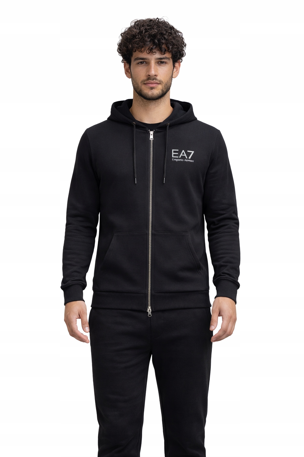 Emporio Aramni Černá Pánská Mikina S Kapucí A Zipem, Bavlněná, Velikost XL, 3D