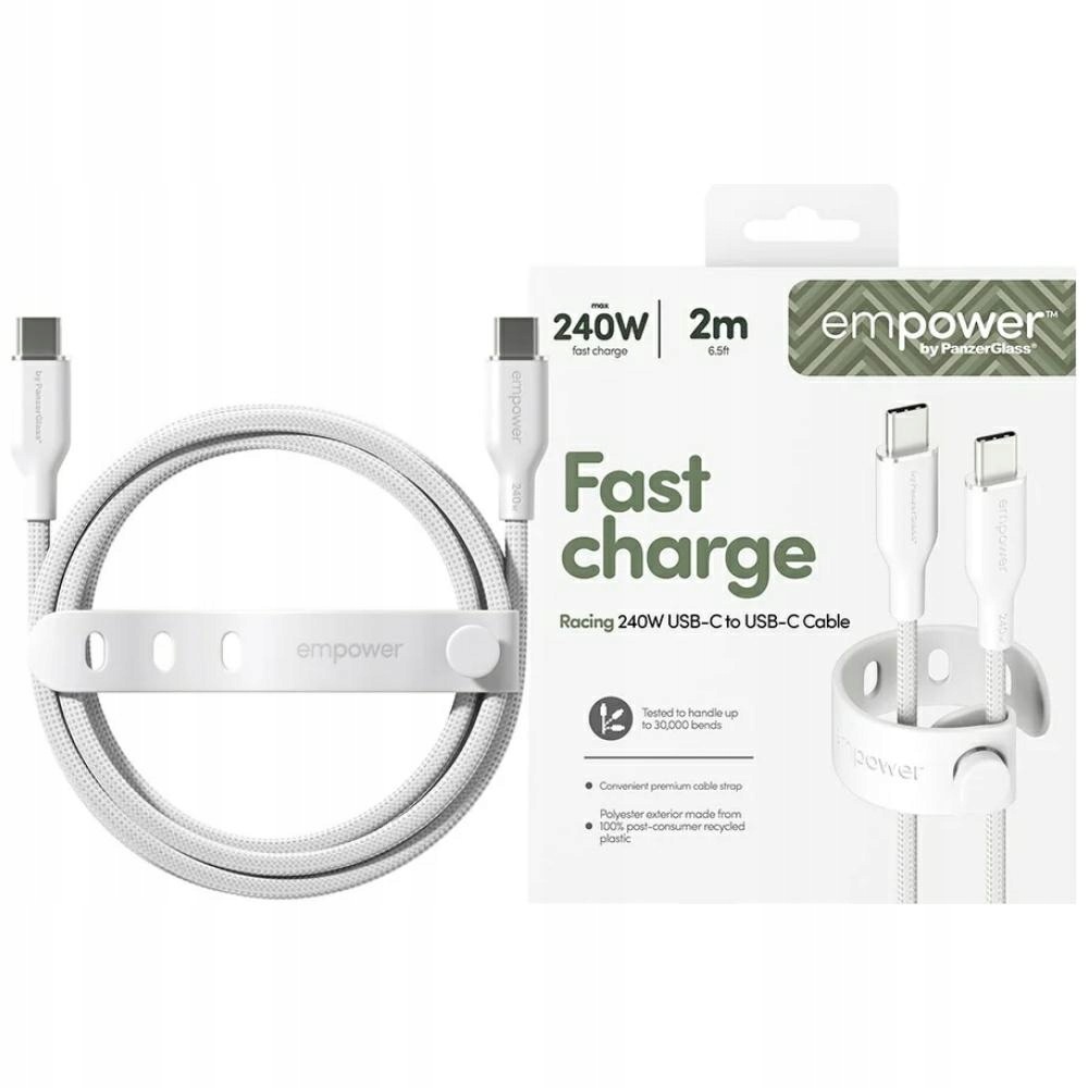 Kabel empower by PanzerGlass Racing 240W Usb-c do Usb-c 2m srebrno-biały