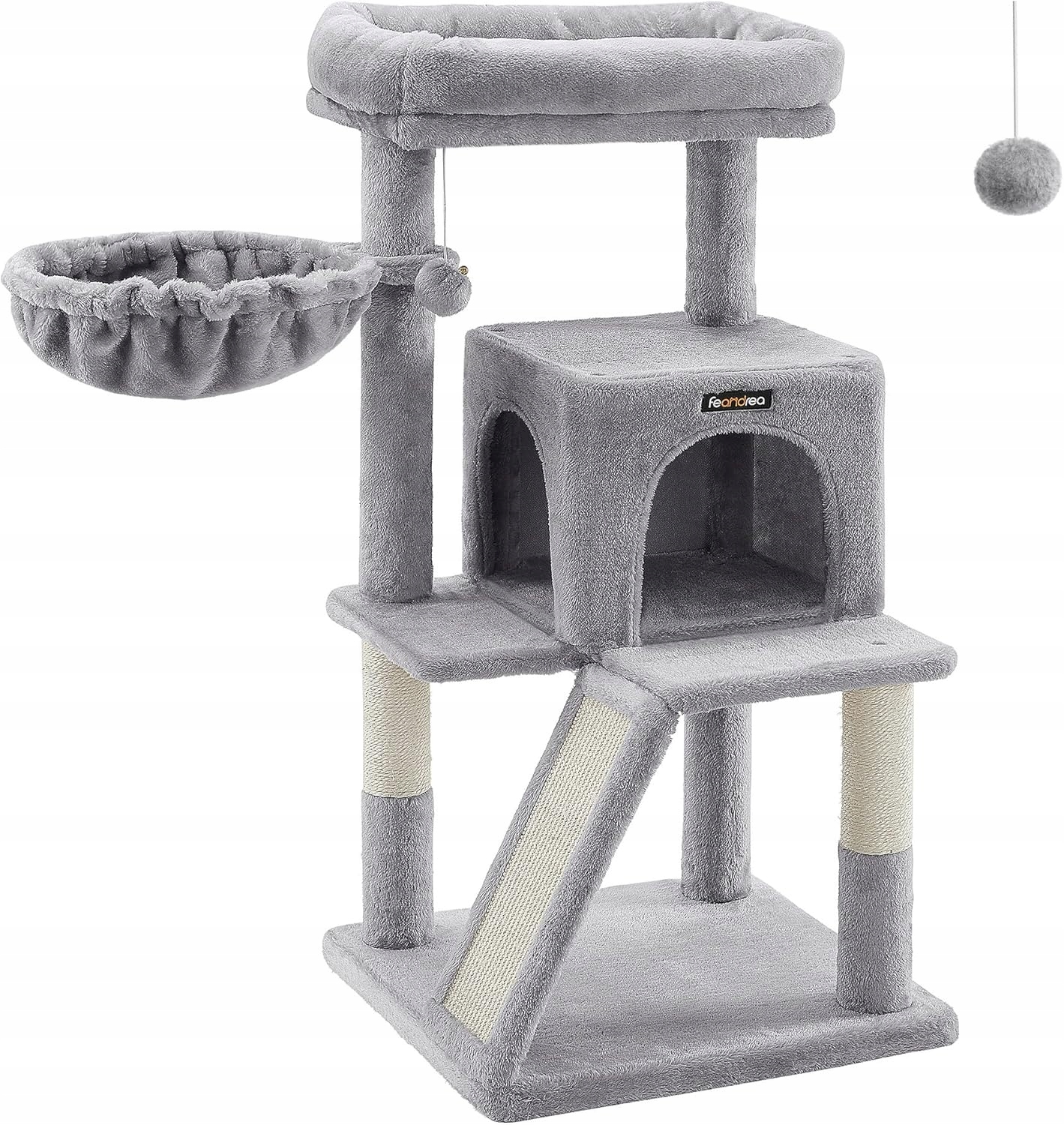 Levně Škrabadlo pro kočky Nízký pelíšek sloupek Věž stromek 96cm sisal světle šedá
