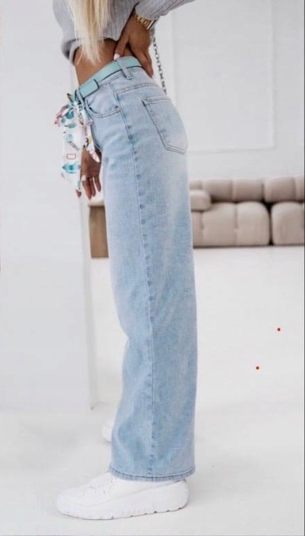 LUŹNE JEANSY WIDE LEG DAMSKIE SPODNIE SZEROKIE JASNE M 38 Linia regular