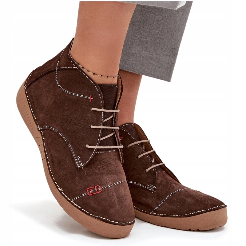 Dámské Polobotky Z Přírodní Kůže S Prošíváním, Zip Artiker 57C2117 Hnědé 37