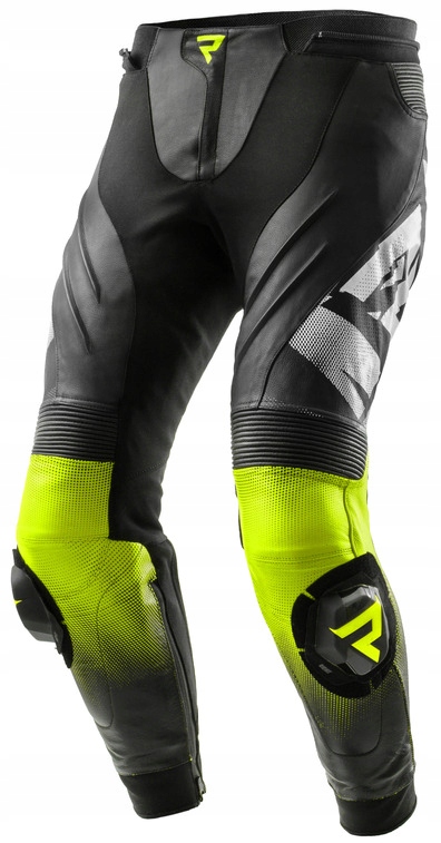 Rebelhorn Inferno Black White Fluo Yellow Kožené Motocyklové Nohavice