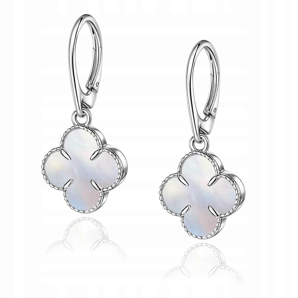 Stříbrné visací náušnice čtyřlístek s perletí Ag 925