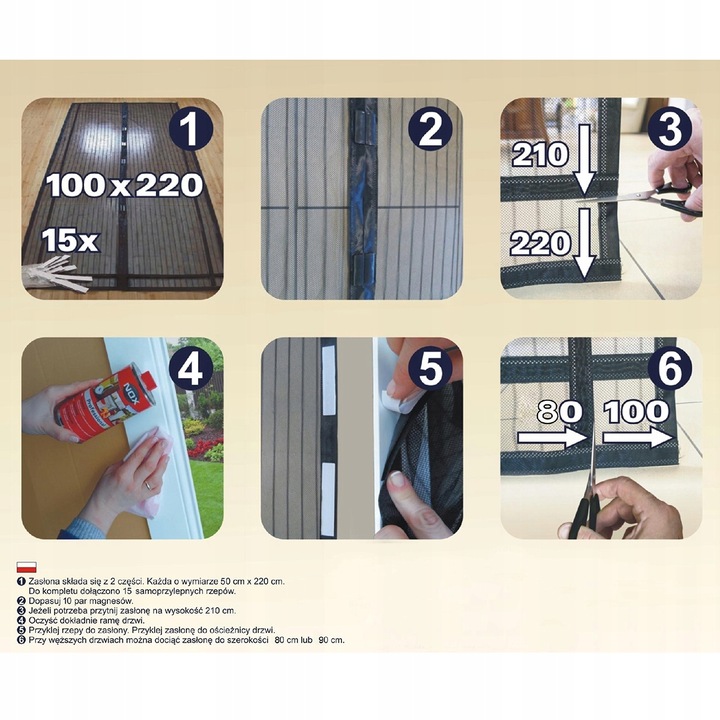 MOSKITIERA NA DRZWI BALKONOWE MAGNETYCZNA 1,6x2,2m Rodzaj do drzwi