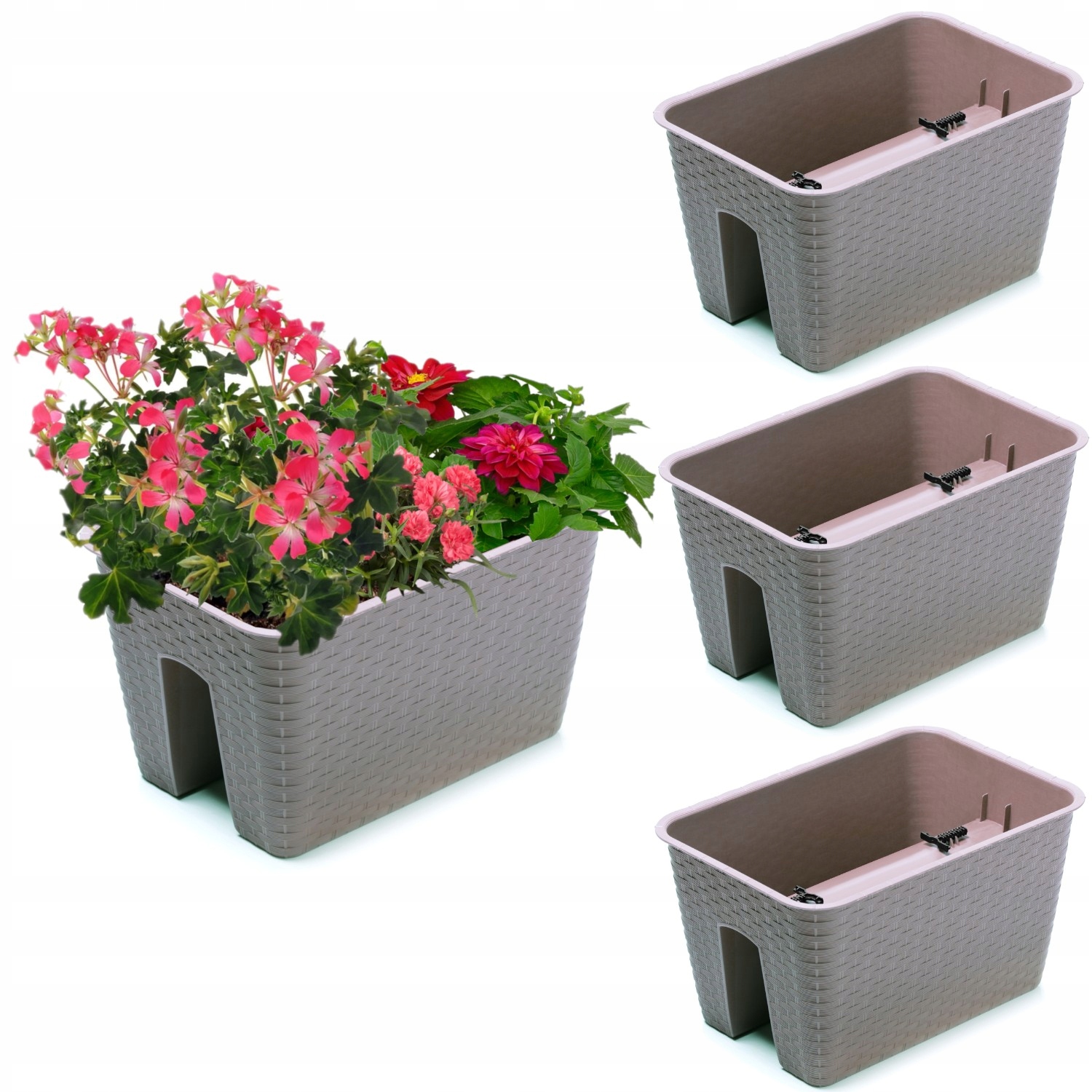 3x Krabička Květináč 27,2 cm x 39,6 cm Ratan Mokka 13 L zábradlí