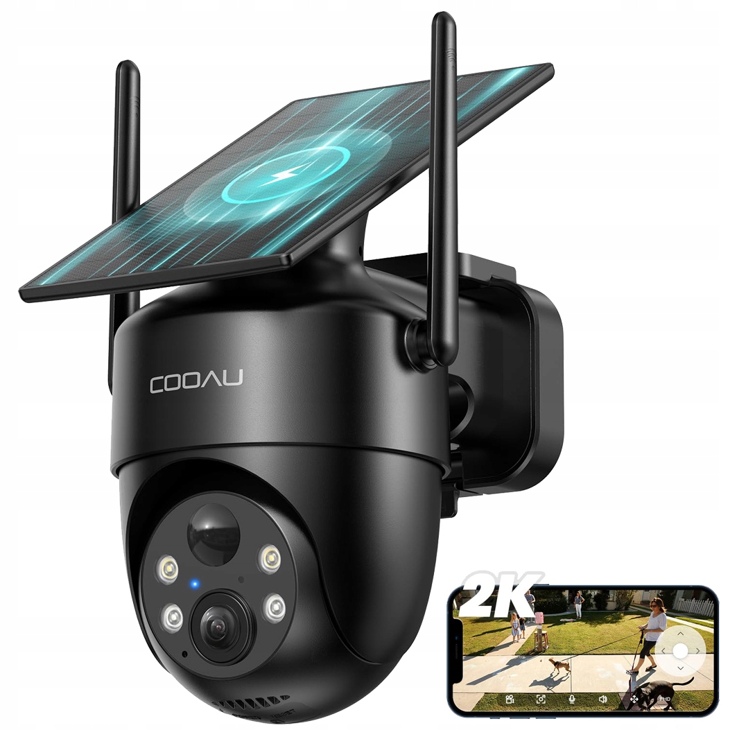 2K Kamera Zewnętrzna Solarna Obrotowa Bezprzewodowa Wifi 3MPx 4xZOOM Czarne
