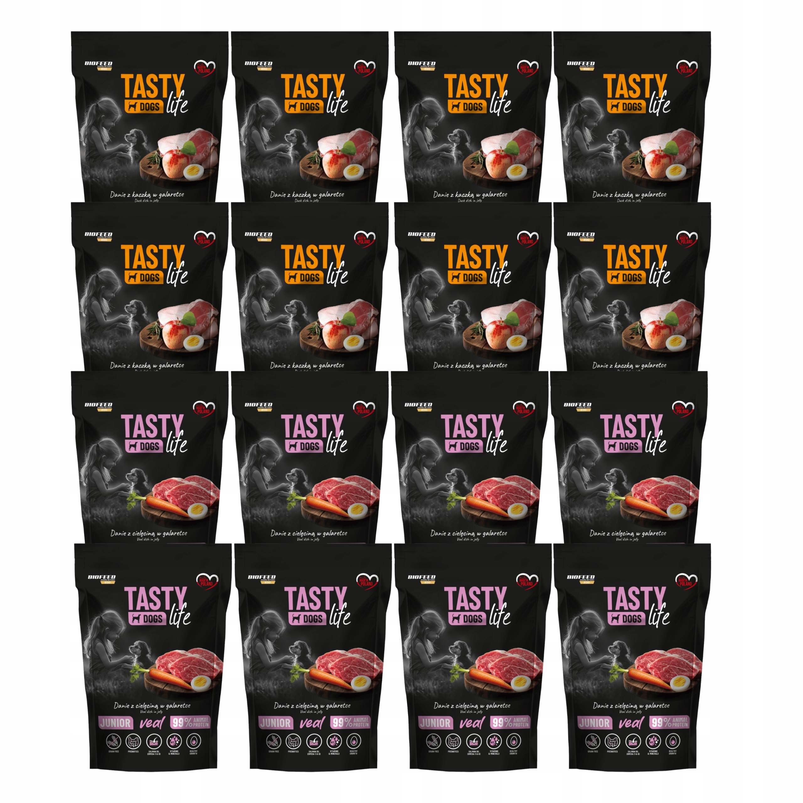 Levně Krmivo mokré pro štěňata Biofeed Tasty Life Junior mix chutí 16 x 500 g