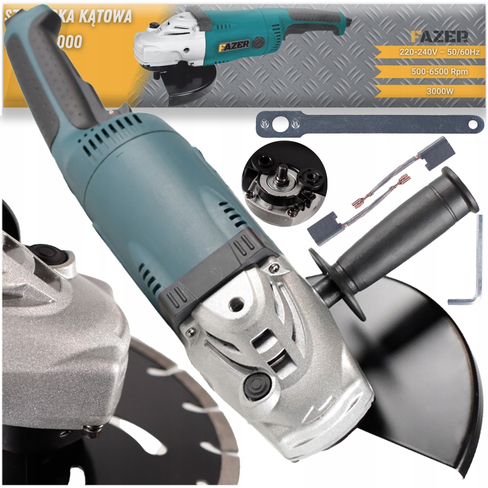 Szlifierka Kątowa 230mm Duża Wolny Start Soft Kątówka 3000W Mocna Zestaw