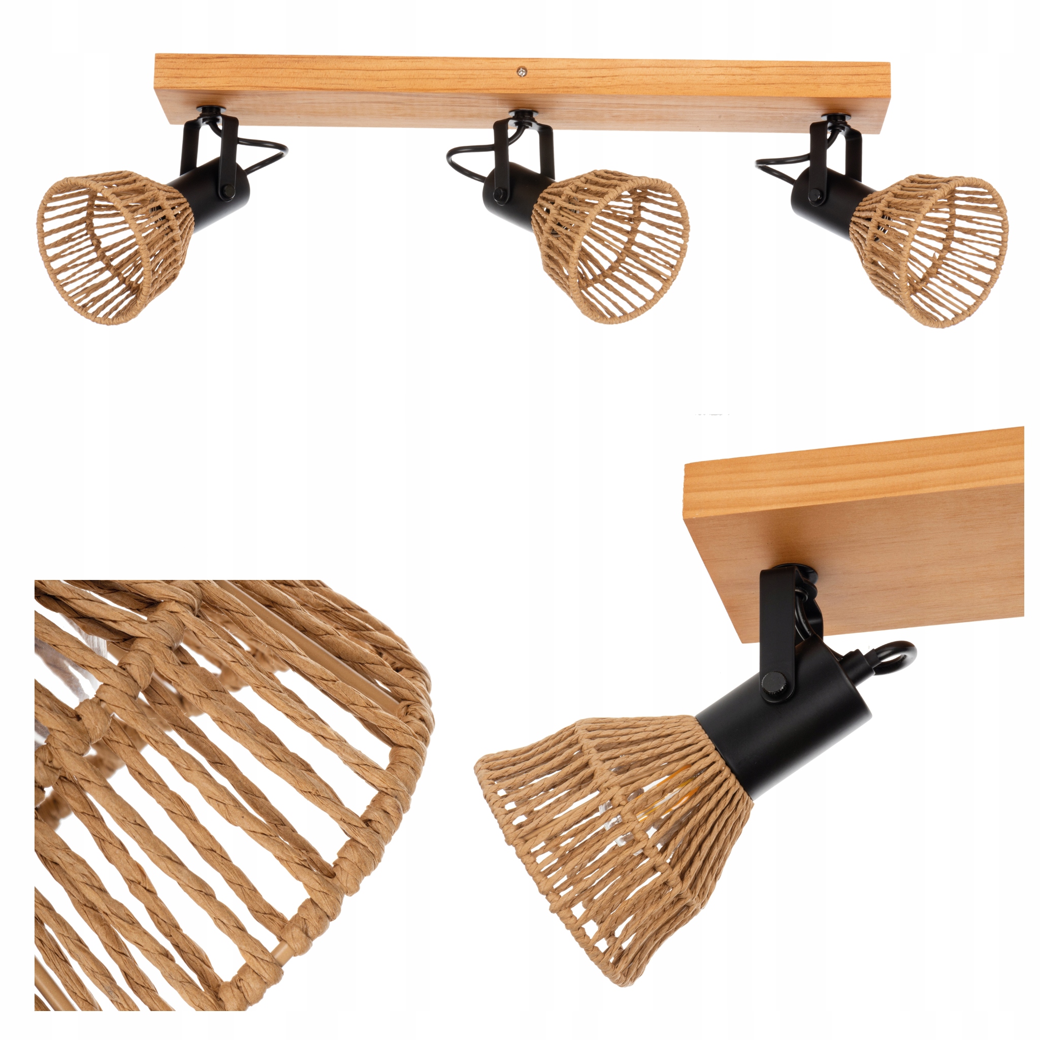 Lampa ścienna sufitowa LL Gorta EL-3 E14 spot boho pleciony papier