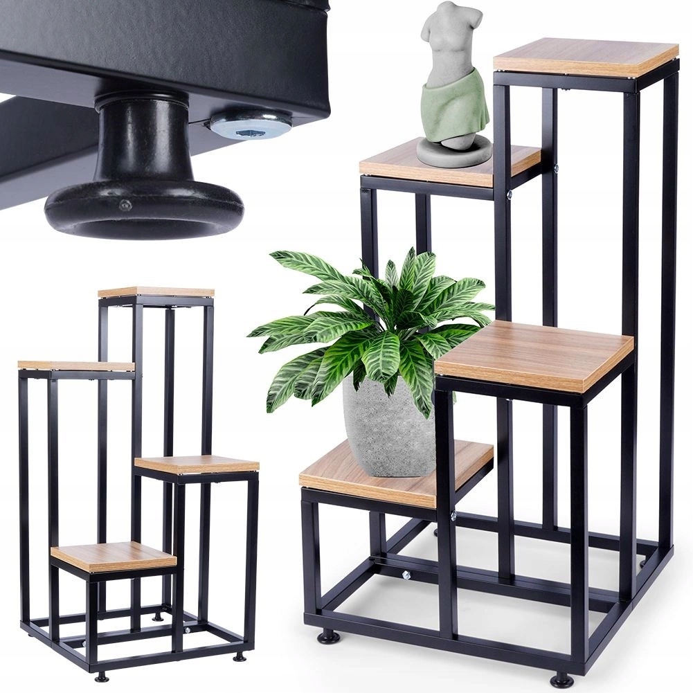 Držák Na Květináč Stojan na květiny 4-úrovňová Kaskáda Kovový Loft Vilde 69 cm