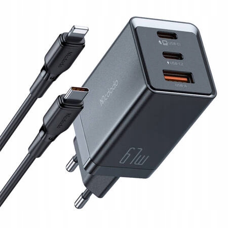 McDodo CH-1544 ładowarka GaN 67W 2x Usb-c 1x Usb kabel Usb-c czarna
