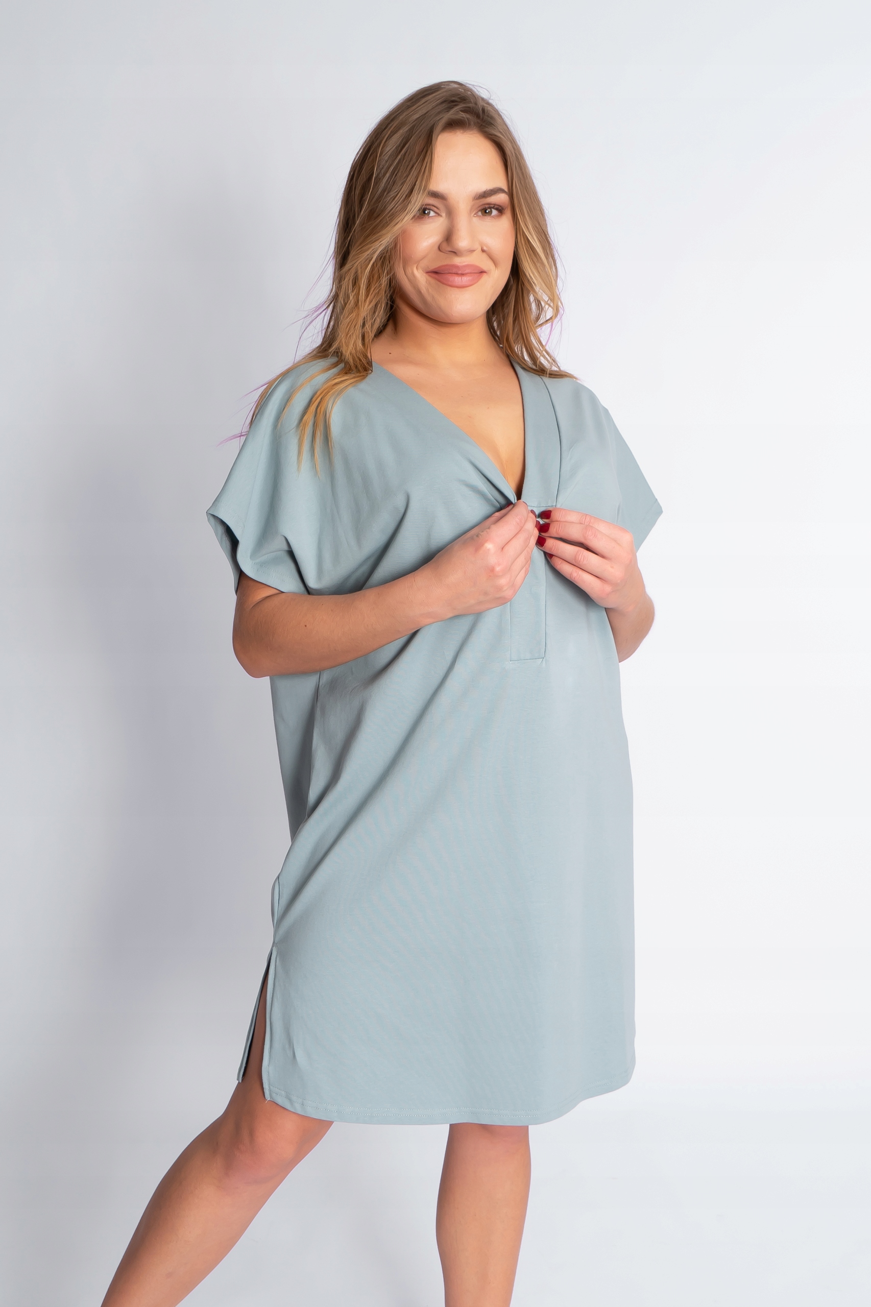 Szałwia KOSZULA "V" nocna ciążowa do porodu i karmienia M rozpinana napy Rozmiar M