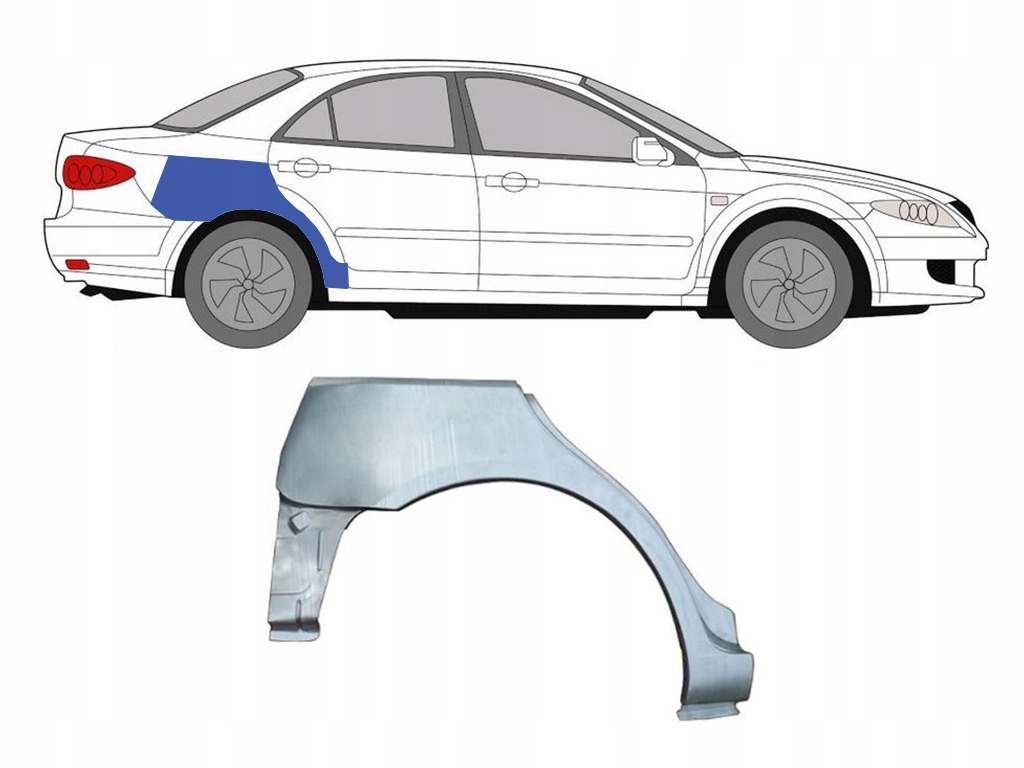 MAZDA 6 2002-2008 REPERATURKA BŁOTNIKA TYLNEGO PRAWA SEDAN