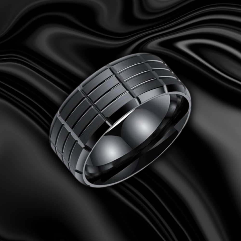 PIERŚCIEŃ SYGNET PUNK ROCK STYLOWY STAL CZARNY Wykończenie Polerowane