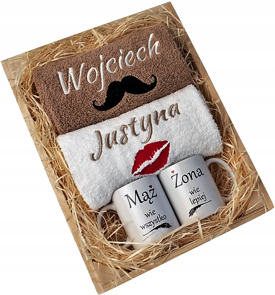 PREZENT ŚLUBNY NA ROCZNICĘ MĄŻ ŻONA RĘCZNIKI KUBKI EAN (GTIN) 5906036403738