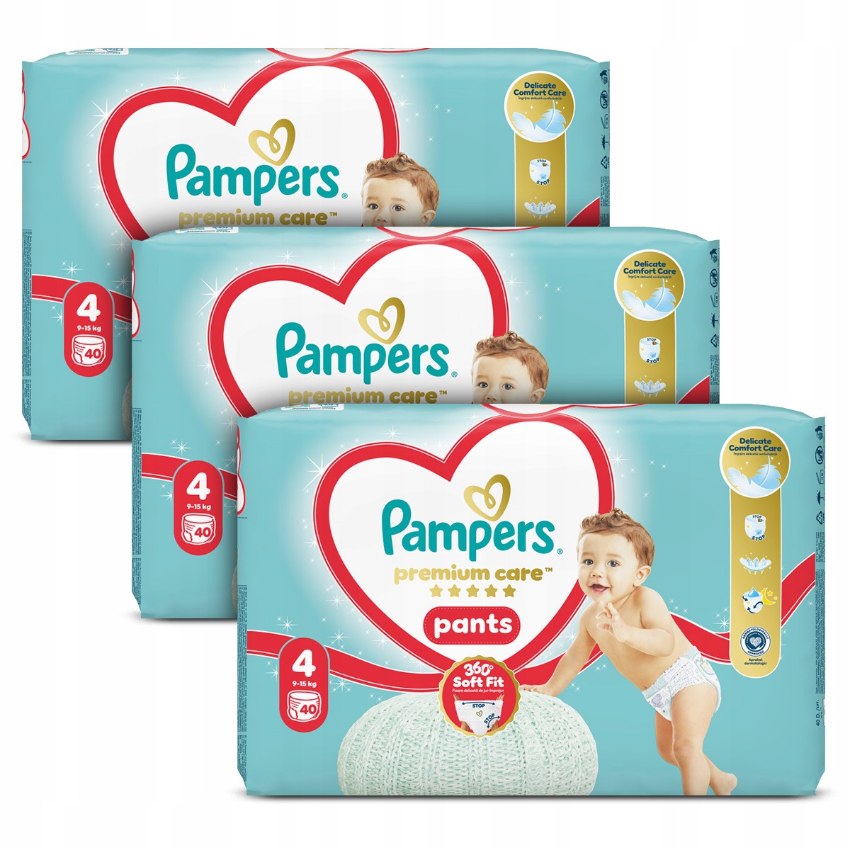 Zestaw Pampers Premium Care Pieluchomajtki Rozmiar 4, 40 szt., 9kg-15kg x4