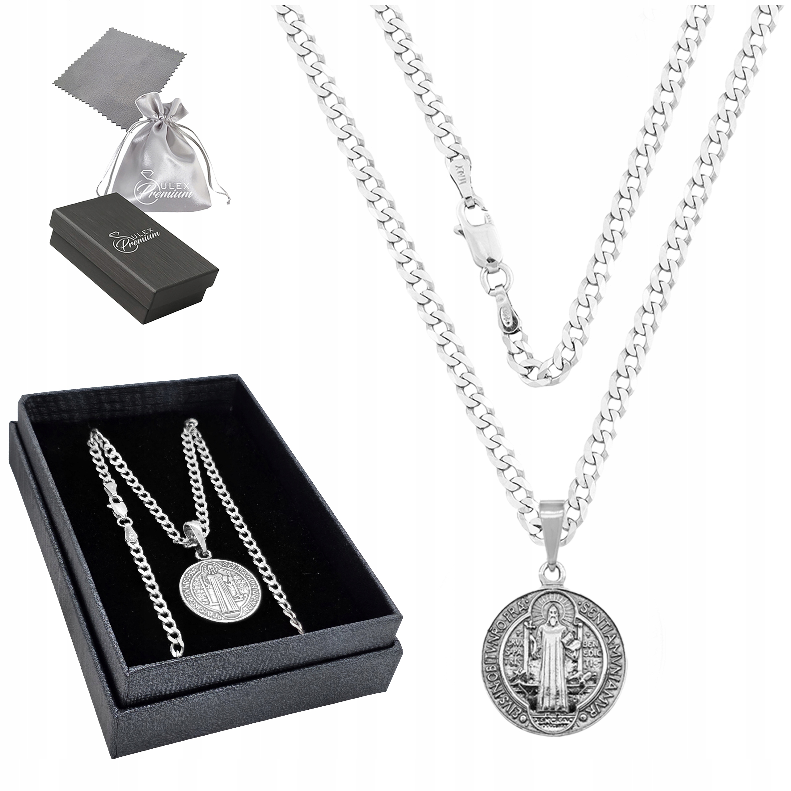 Náhrdelník Pancr Svatý Benedikt Stříbro ryzost 925 Náboženský Stříbrný 55 cm