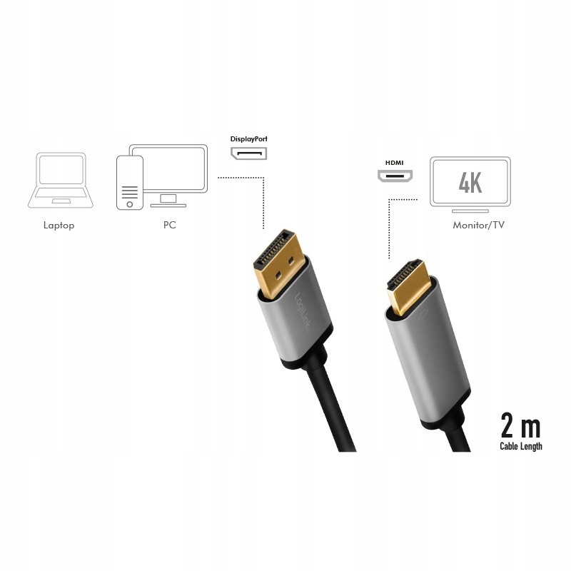 Kabel DisplayPort 4K/60 Hz,DP do HDMI aluminiowy Marka Logilink
