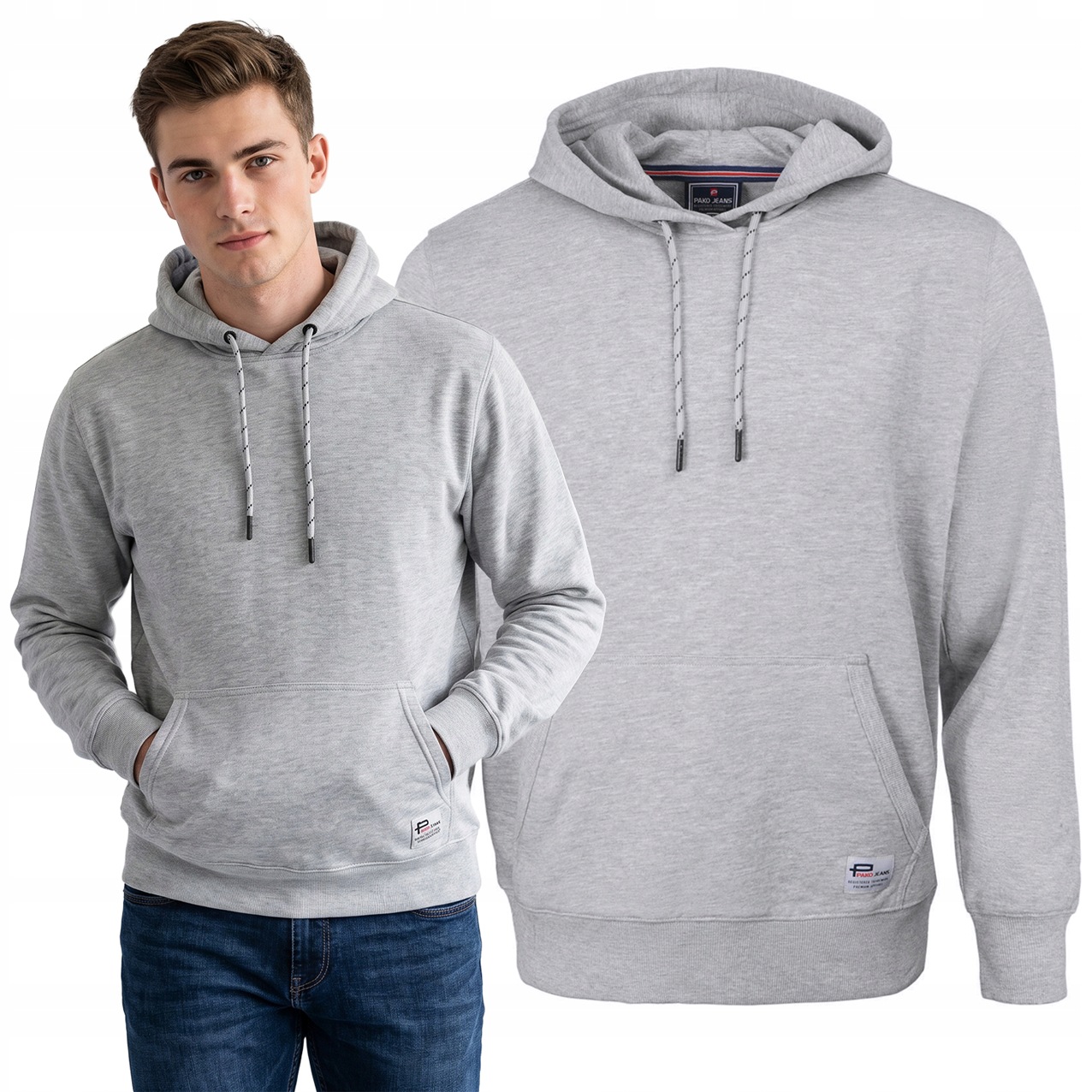 pánská mikina klokanka s kapucí Tepláková Nezateplená Šedá 2XL Pako Jeans