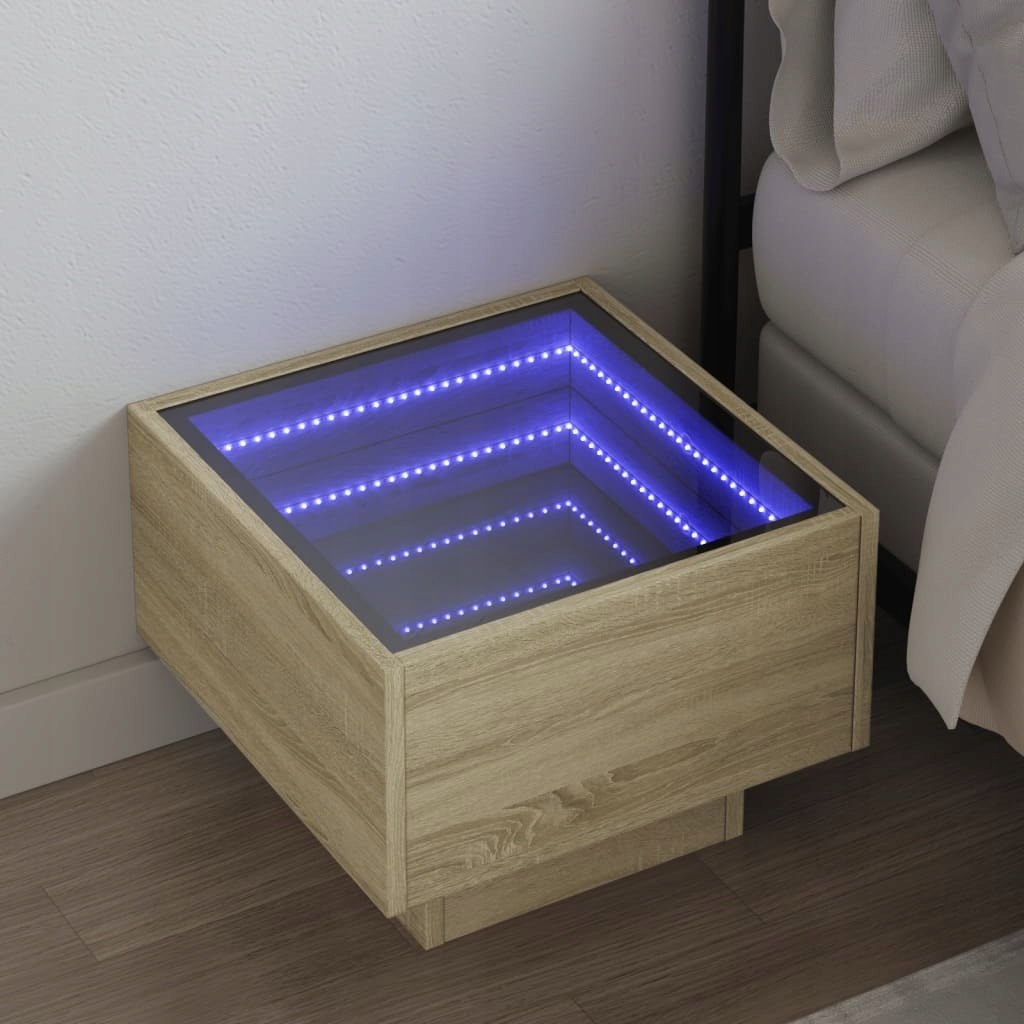 Nočný stolík s Led Infinity, dub sonoma, 40x40x30 cm