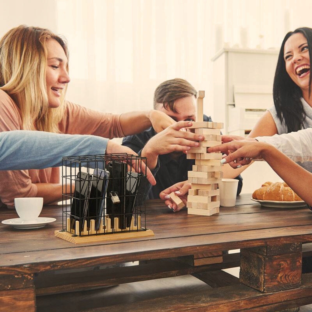 STOJAK NA TELEFON METALOWA CZARNA KLATKA WIĘZIENIE OGRANICZ KORZYSTANIE Kolor czarny