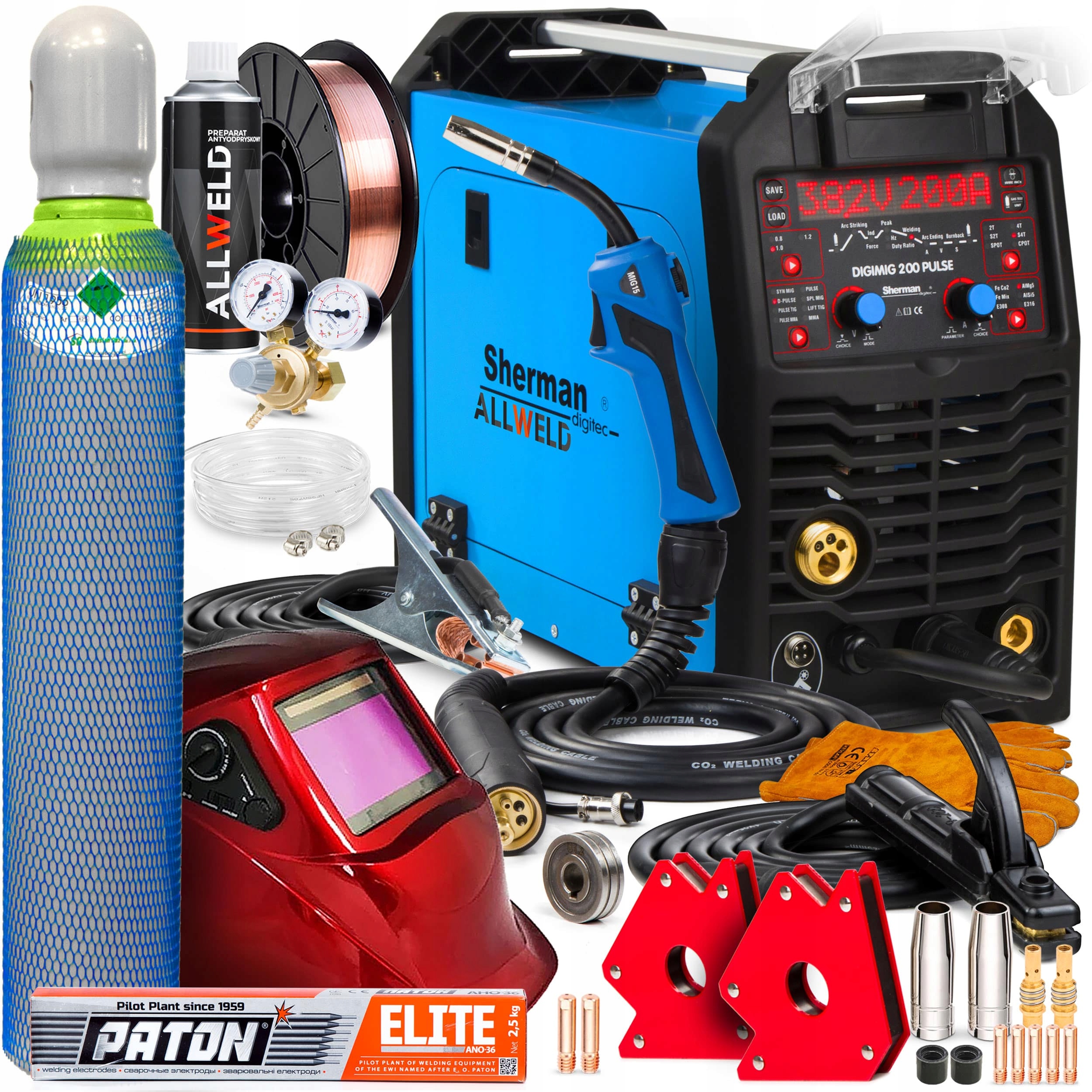 Poloautomatický Svařovací Stroj Sherman Digimig 200 Pulse Mig Mma Tig 230V 200A Alu