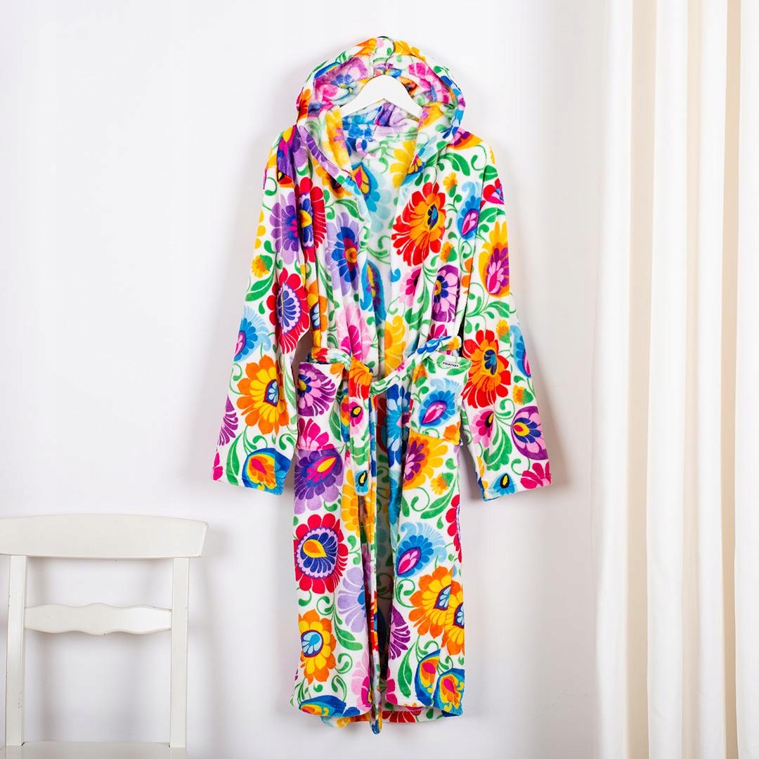 Dámský Folkový Župan S Kapucí S Rybářskými Vzory, Bílý Velikost S/m