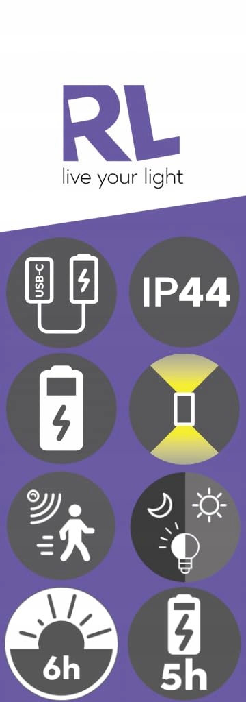 Lampa Ścienna Akumulatorowa Czarna Z Czujnikiem Ruchu USB-C LED REALITY — miniatura 7
