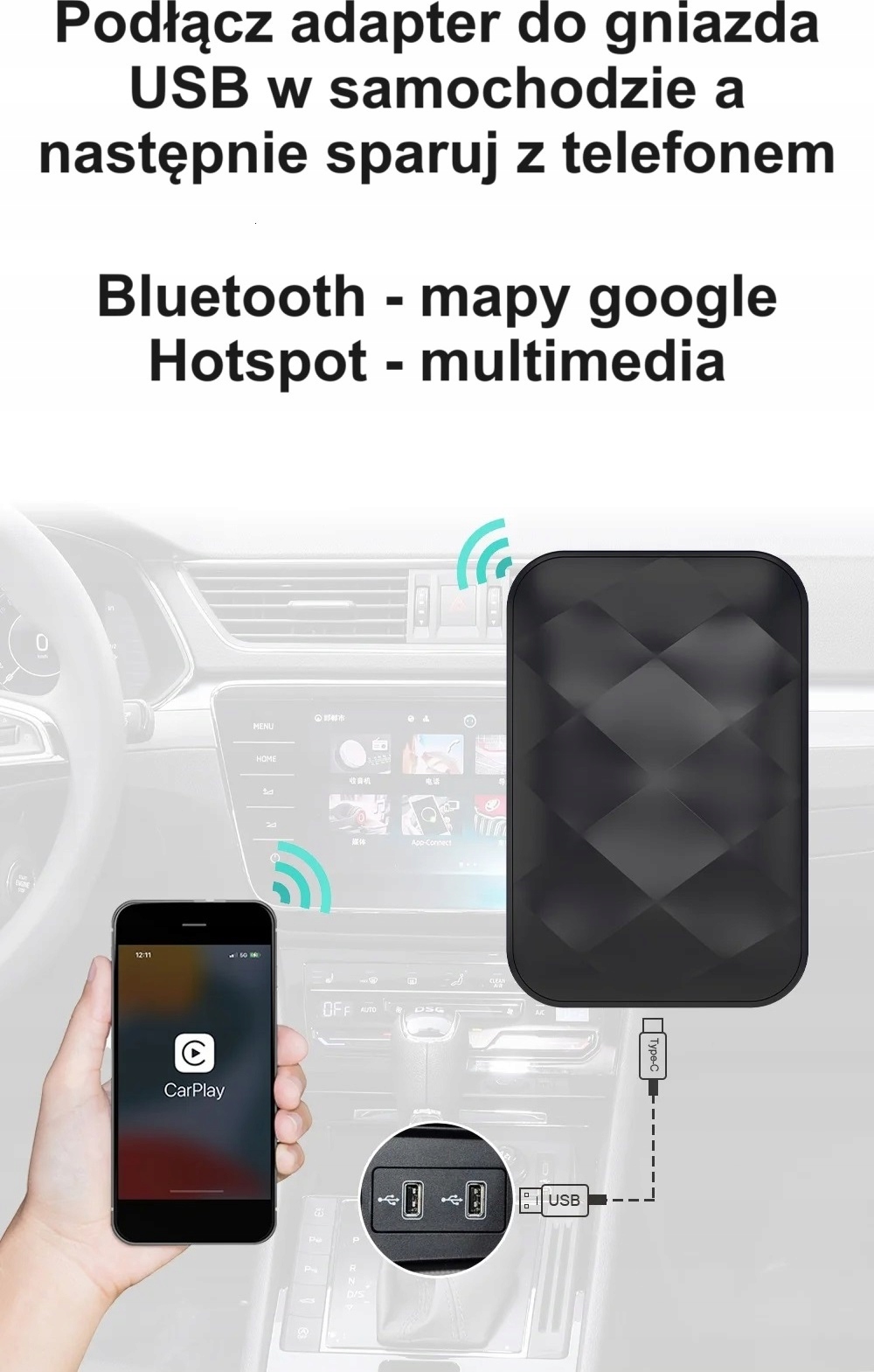 MULTIMEDIALNY ADAPTER NAVTRON CARPLAY ANDROID AUTO FILMY MUZYKA MAPA NOWOŚĆ Radio brak informacji