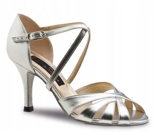 Nueva Epoca buty do tańca Jolanda -skóra lakierowana srebrna 8 cm obcas