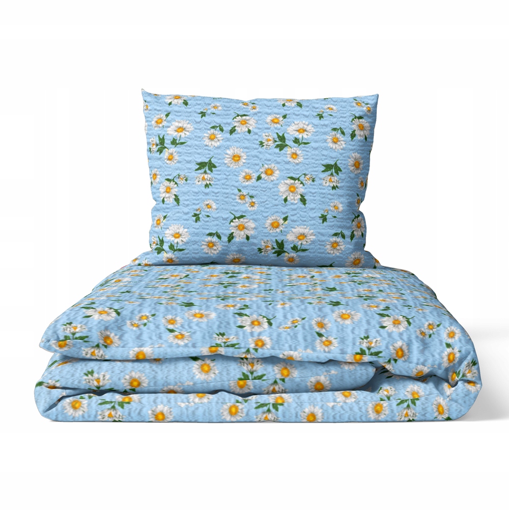 Krepové Povlečení 160x200 Povlak 70x80 Hrubá Polská Bavlna Heřmánky Ni