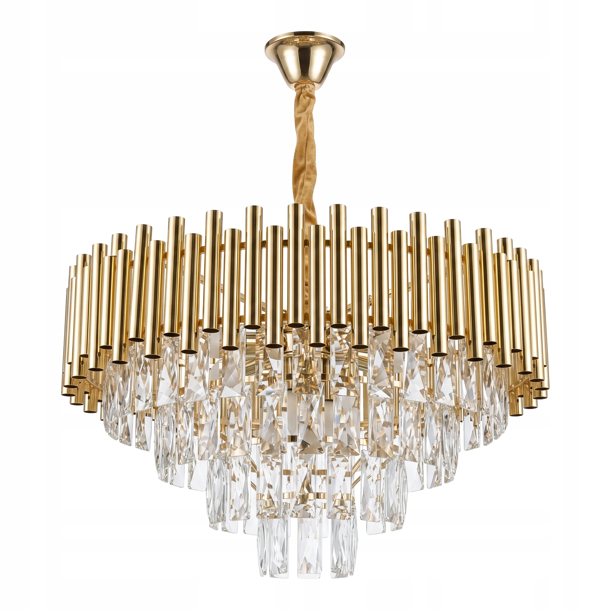 Závesná Lampa Zlatá S Kryštálikmi Glamour Do Obývačky 50 cm 9xE14