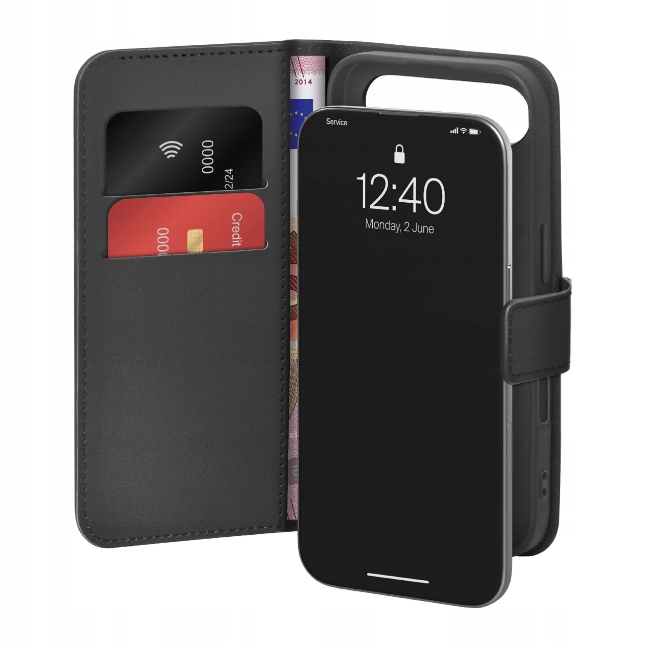 Etui Puro Wallet Stand do iPhone 17 Air, czarne portfel i podstawka