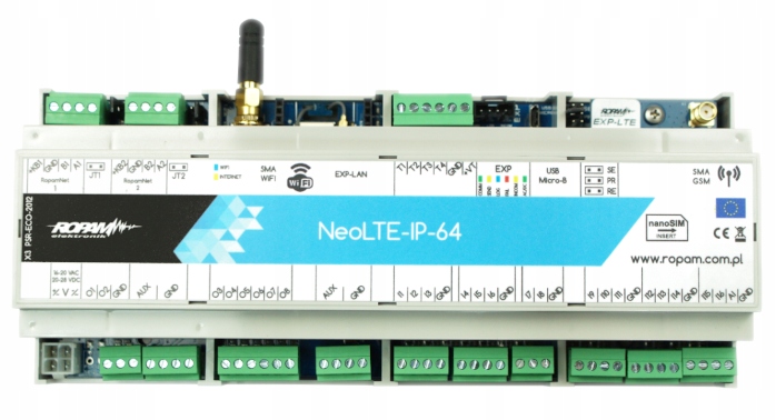 Centrala Alarmowa Ropam Gsm Wifi 16-64 Wejść Lte 4 Strefy Din Aplikacja