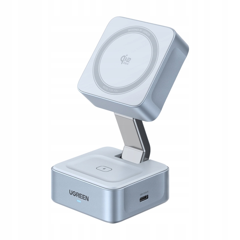 Ugreen W752 MagSafe rychlá indukční nabíječka 2v1 Qi2 25W Usb-c šedá