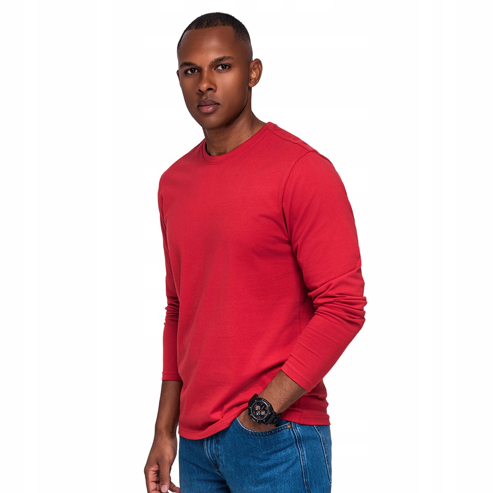 Bavlněný pánský longsleeve Basic červený, pohodlný Ombre OM-LSBL-0142 M