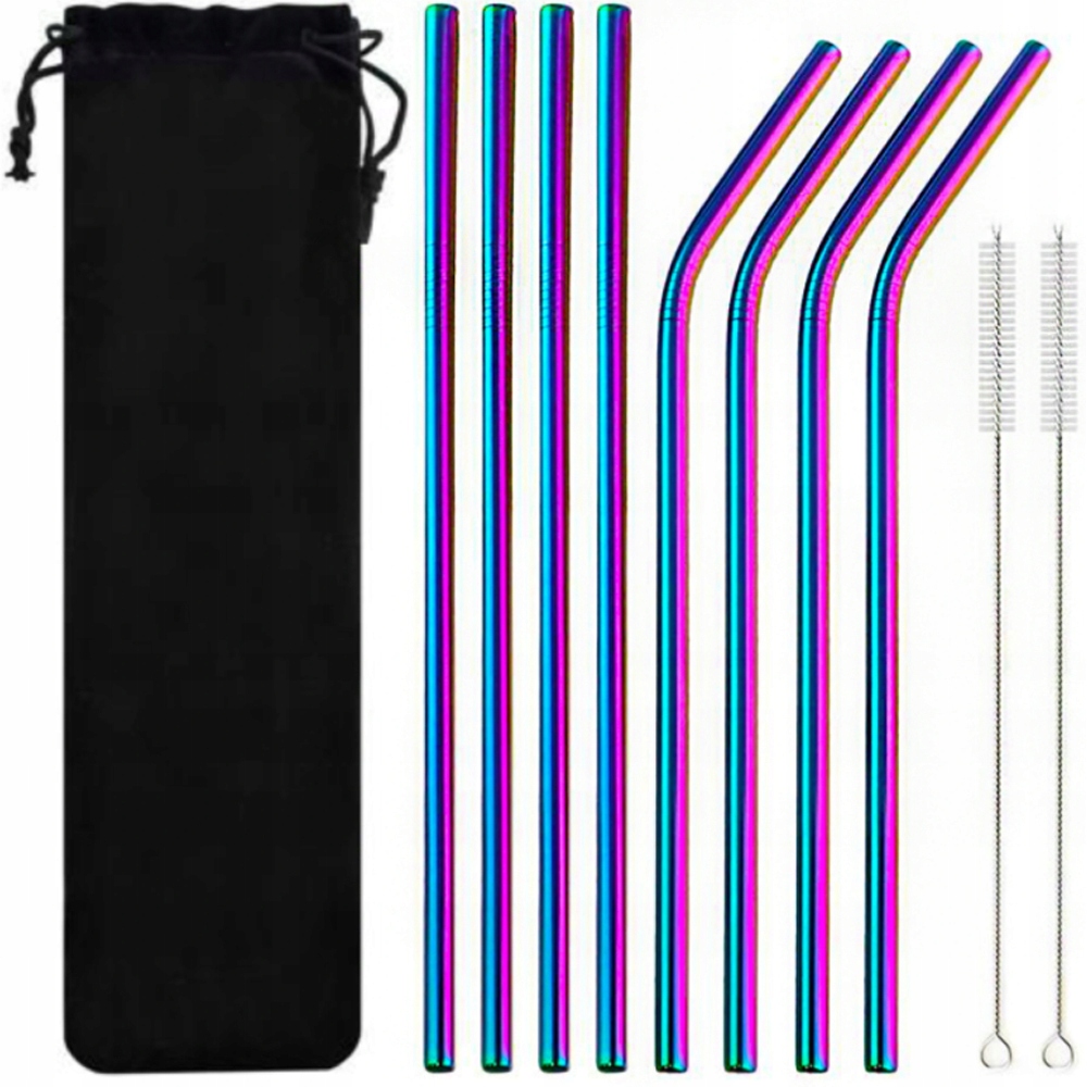 Metalowe słomki wielorazowe w kolorze kameleon z czyścikiem