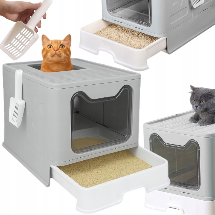 Duża Kuweta Dla Kota Kryta Z Szufladą Łopatka Toaleta Łazienka Wc Żwirek