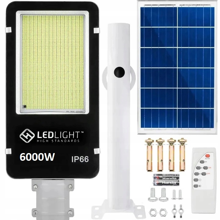 Solárna Lampa 6000 W, Výkonná Pouličná Lampa Na Stĺp Led, Záhradný Halogén