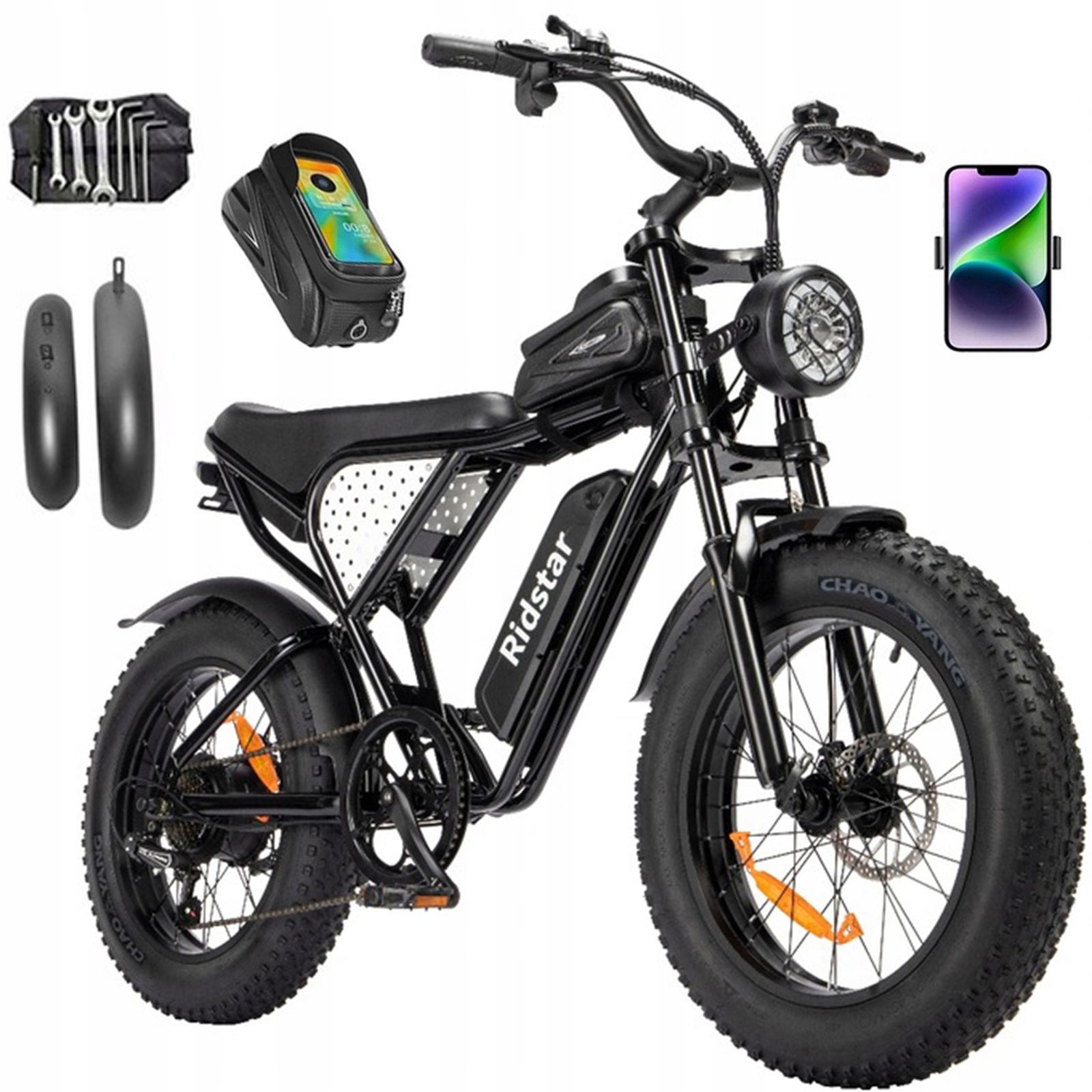 Elektrokolo Ridstar Q20, rok výroby 2025, 1500 W, 20 Ah, 55 km/h, olejová brzda, 20" horské kolo