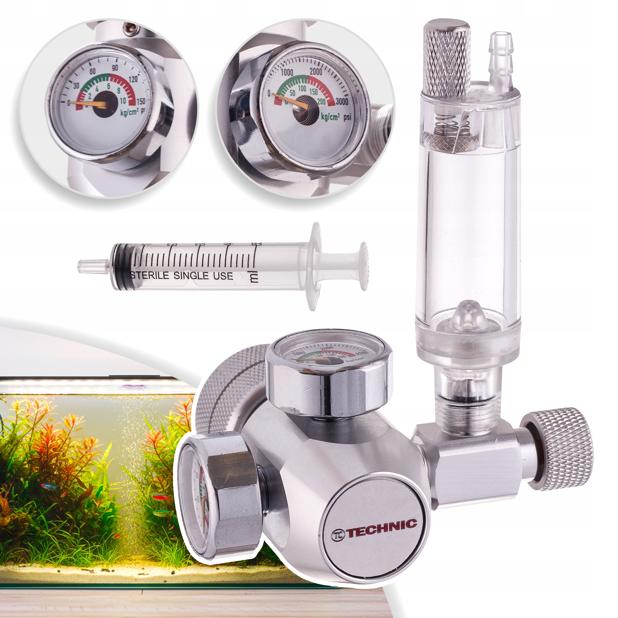 Reduktor CO2 pro Akvárium Počítadlo bublin Akvaristický regulátor Manometry