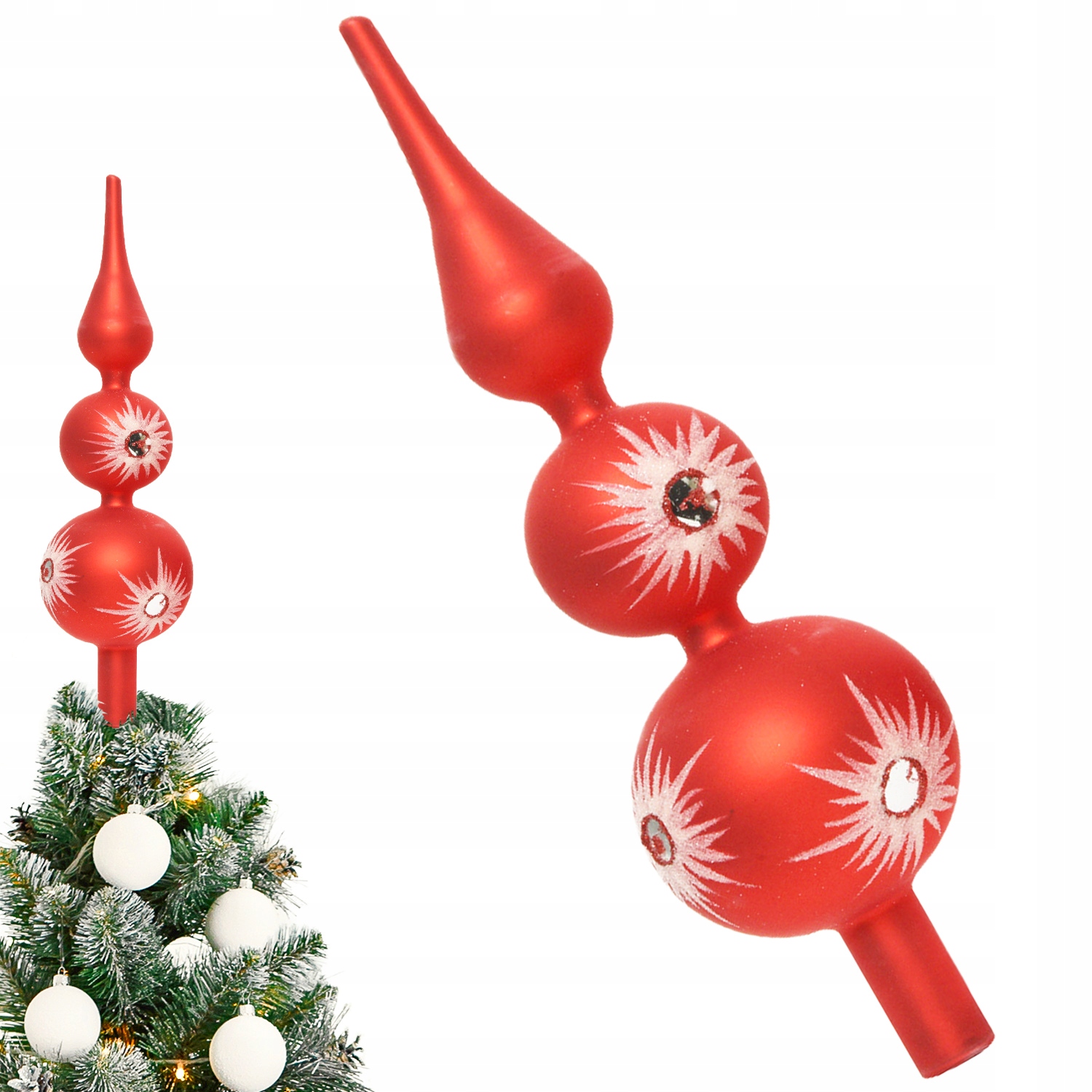 Skleněný červený špic na vánoční stromeček zdobený vánoční špička 31 cm