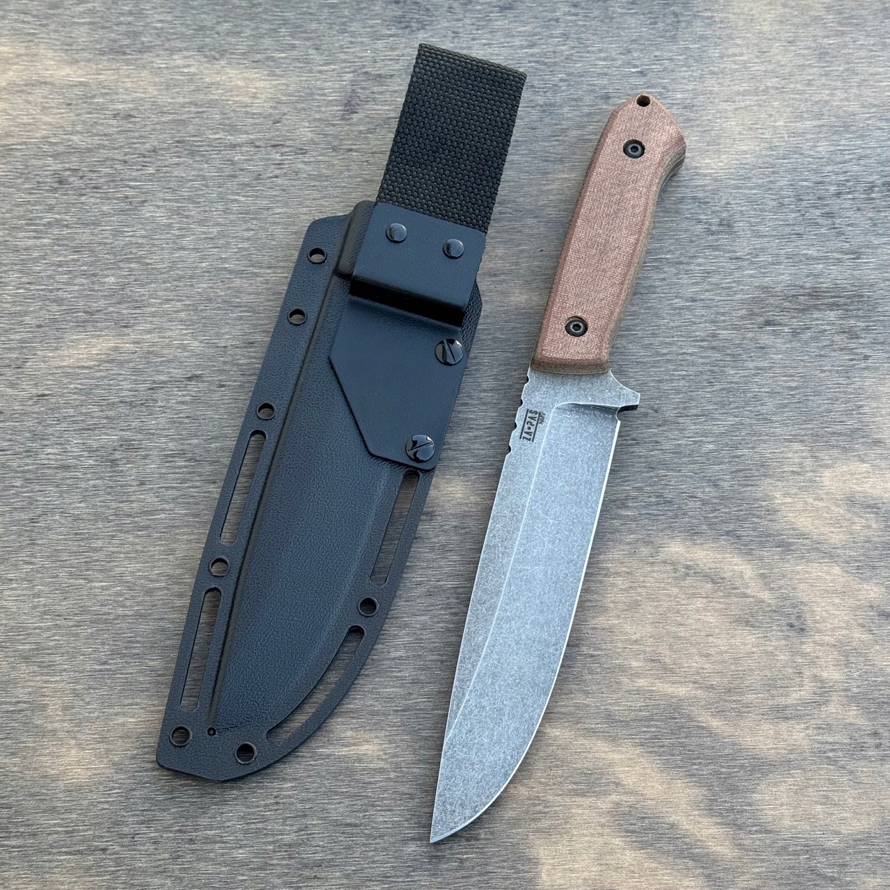Nóż survivalowy Za-pas Knives Expendable stonewash Nmv brąz. micarta pochwa