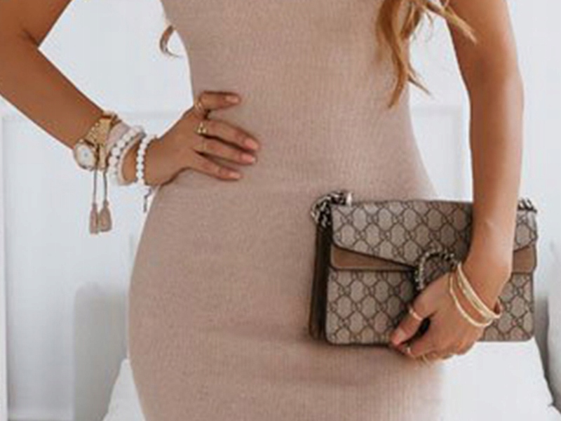 Prążkowana sukienka letnia ołówkowa elegancka dopasowana damska L/XL Okazja na co dzień