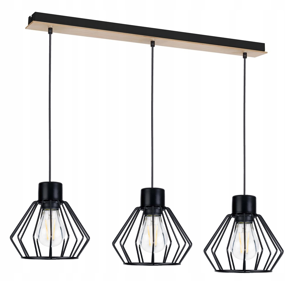 Závěsná lampa závěsný stropní lustr Loft stínidlo Brylant kov Dřevo 3x E27