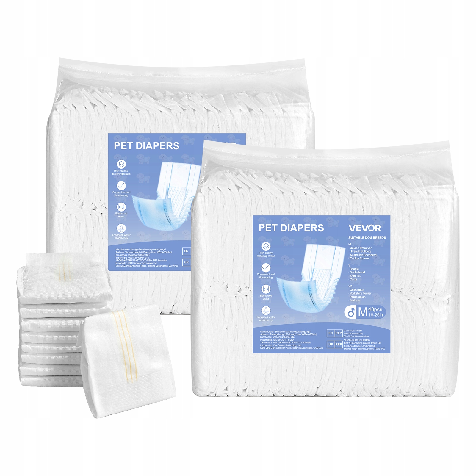 Levně Plenky Pro Psy Vevor Na Jedno Použití M 18-25 Palců 96 Kusů, Superabsorpční