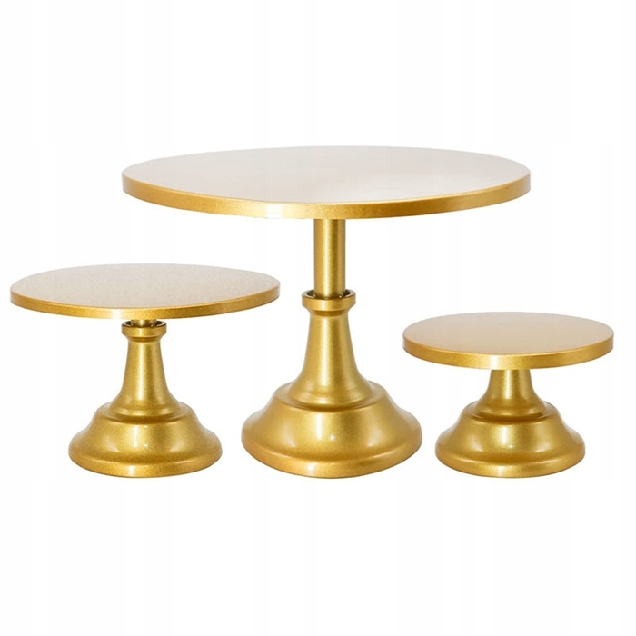 Sada 3 stojanů na dorty, dezerty, dort zlatá barva , kovový podnos