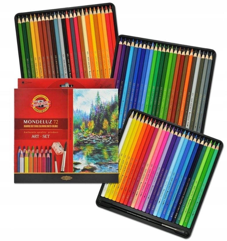 Pastelky akvarelové Mondeluz Koh-i-noor 72 barev Sada štětců ořezávátko