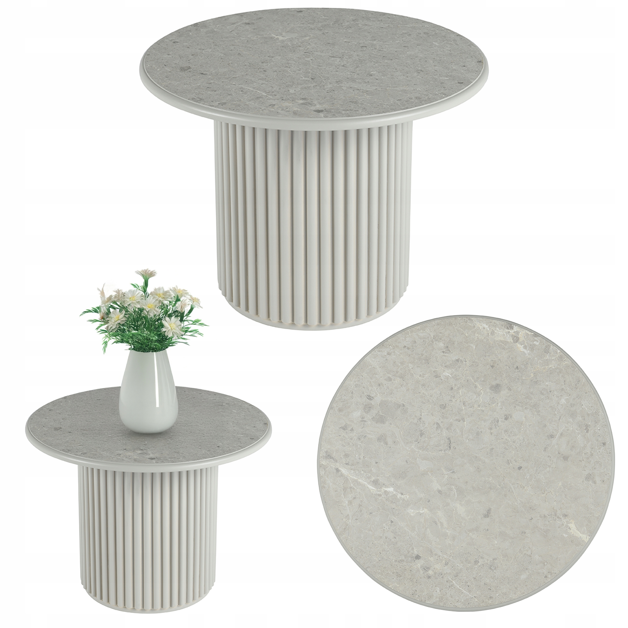 Okrúhly konferenčný stolík Roma 60 cm sivý, lavička do obývačky, ryhovaný stôl Glam