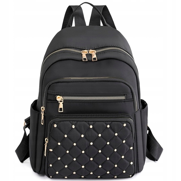 PLECAK DAMSKI CZARNY PIKOWANY POJEMNY ZŁOTY